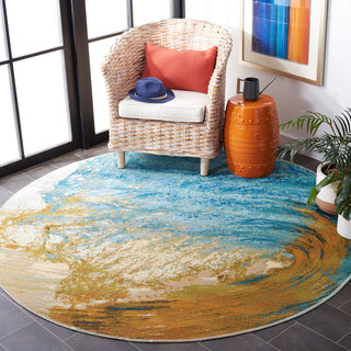 Safavieh Barbados Collection Indoor-Outdoor, BAR510 Rug, Blue/Gold, 6'6" Round
