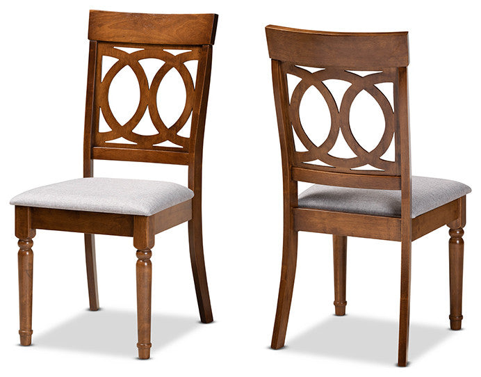 Annyse Modern Contemporary Upholstered Dining Chair, Set of 2, Gray/Walnut Brown