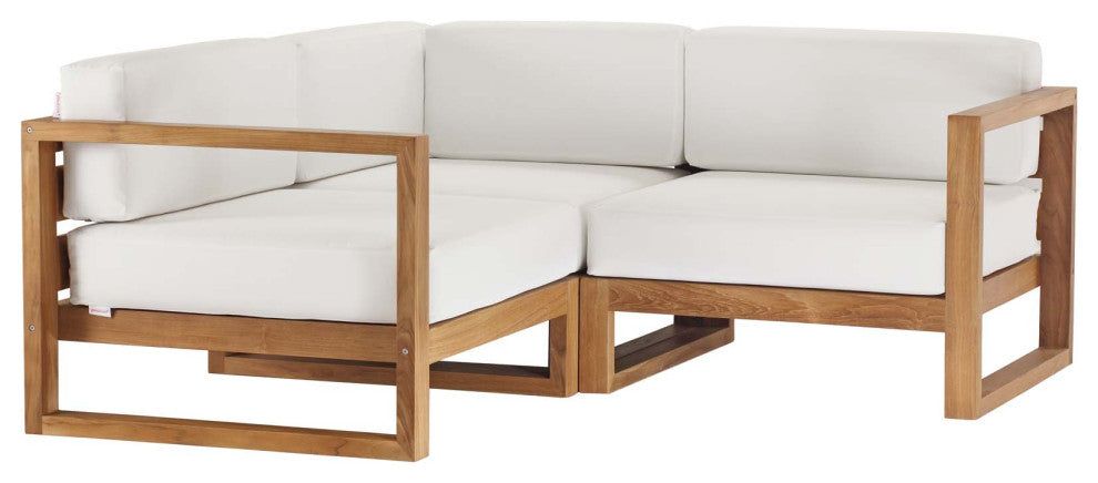 Lounge Sectional Sofa Chair Set, White Natural, Wood, Modern, Outdoor Patio