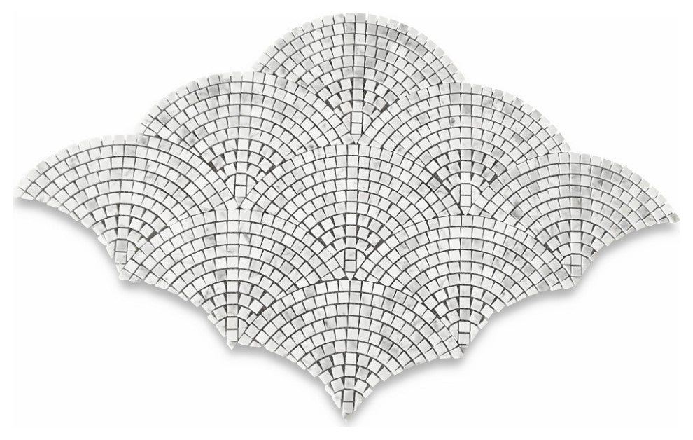 Carrara Marble European Fan Mini Tile Fish Scale Scallop Mosaic Polish, 1 sheet
