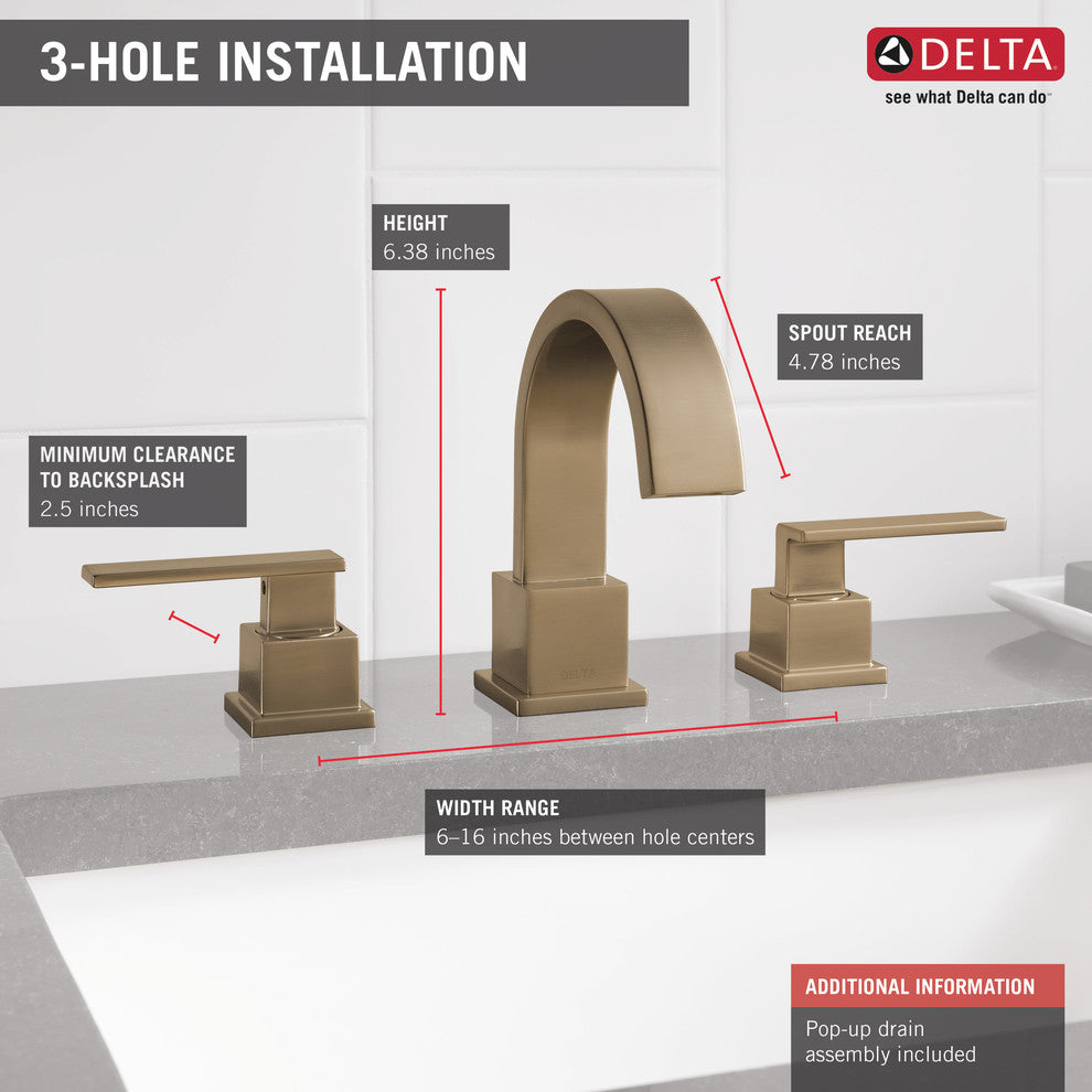 Delta Vero Two Handle Widespread Bathroom Faucet, Champagne Bronze, 3553LF-CZ