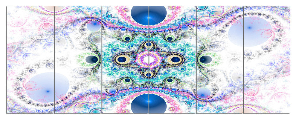 Cryptical Blue Fractal Pattern, Abstract Wall Art Canvas, 70"x28", 6 Panels