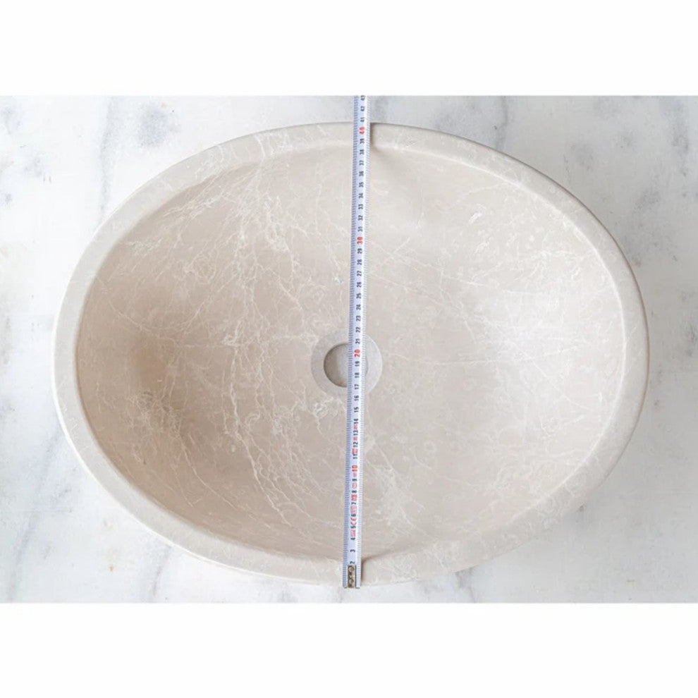 Botticino Marble Natural Stone Oval Shape Vessel Sink Honed  (L)20.5" (H)6"
