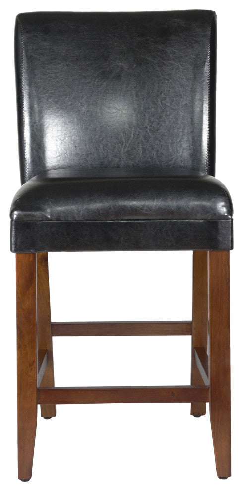 Benzara BM195060 24" Bar Stool With Faux Leather Padded Seat, Black and Brown