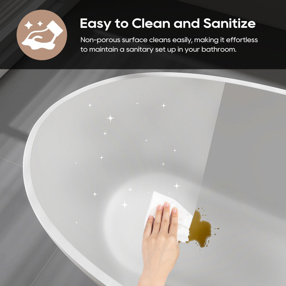 Stone Resin Matte Freestanding Soaking Bathtub, White, 69 in.