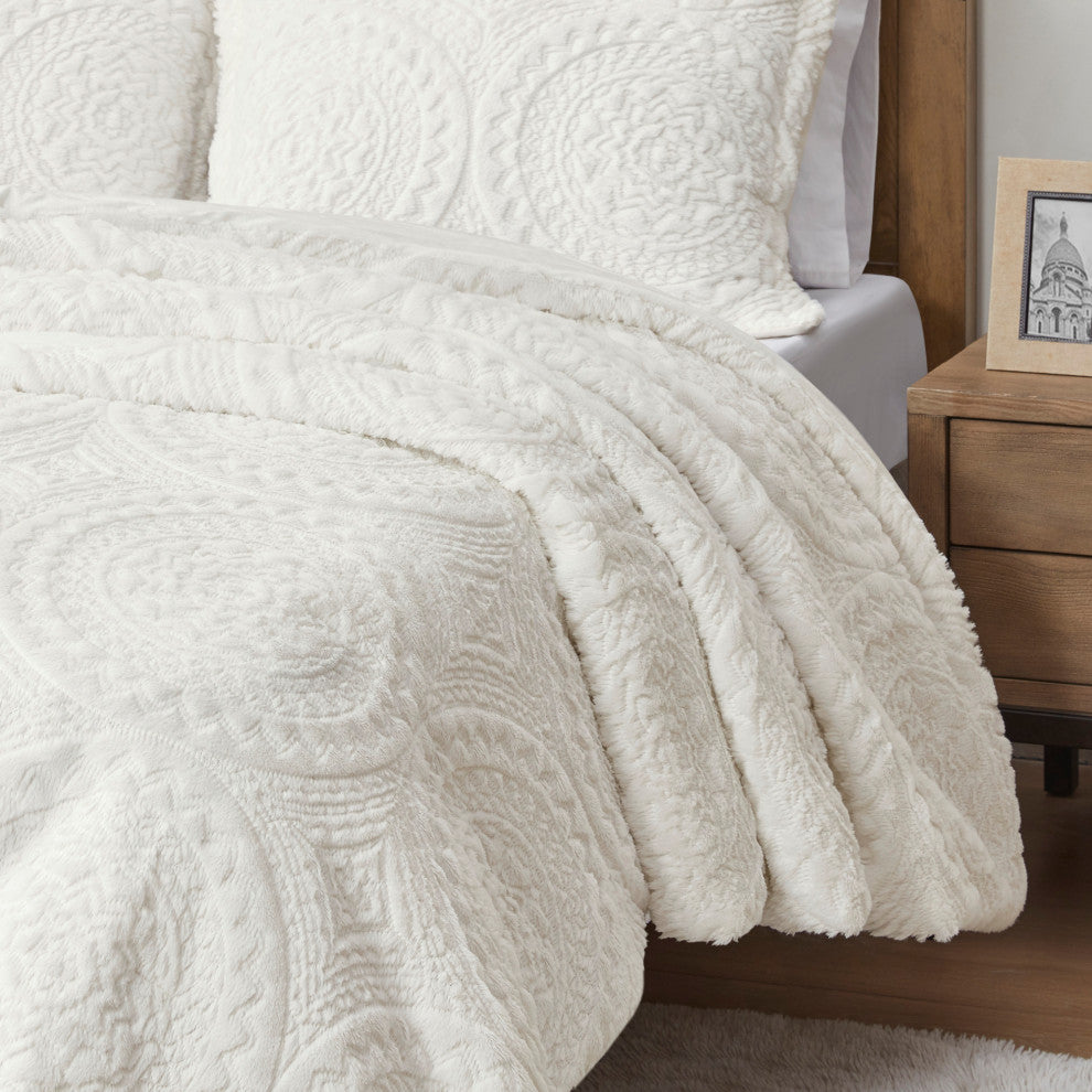 Madison Park Arya Medallion Faux Fur Plush Comforter Mini Set