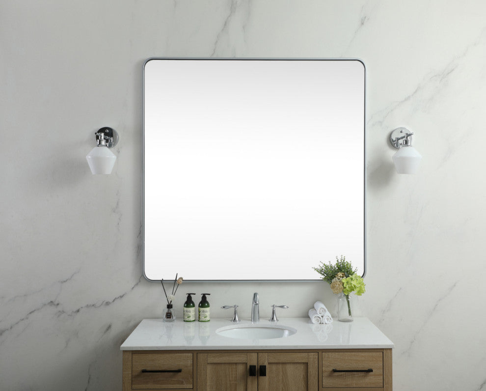 Ellis Soft Corner Metal Square Mirror 48x48 Inch, Silver