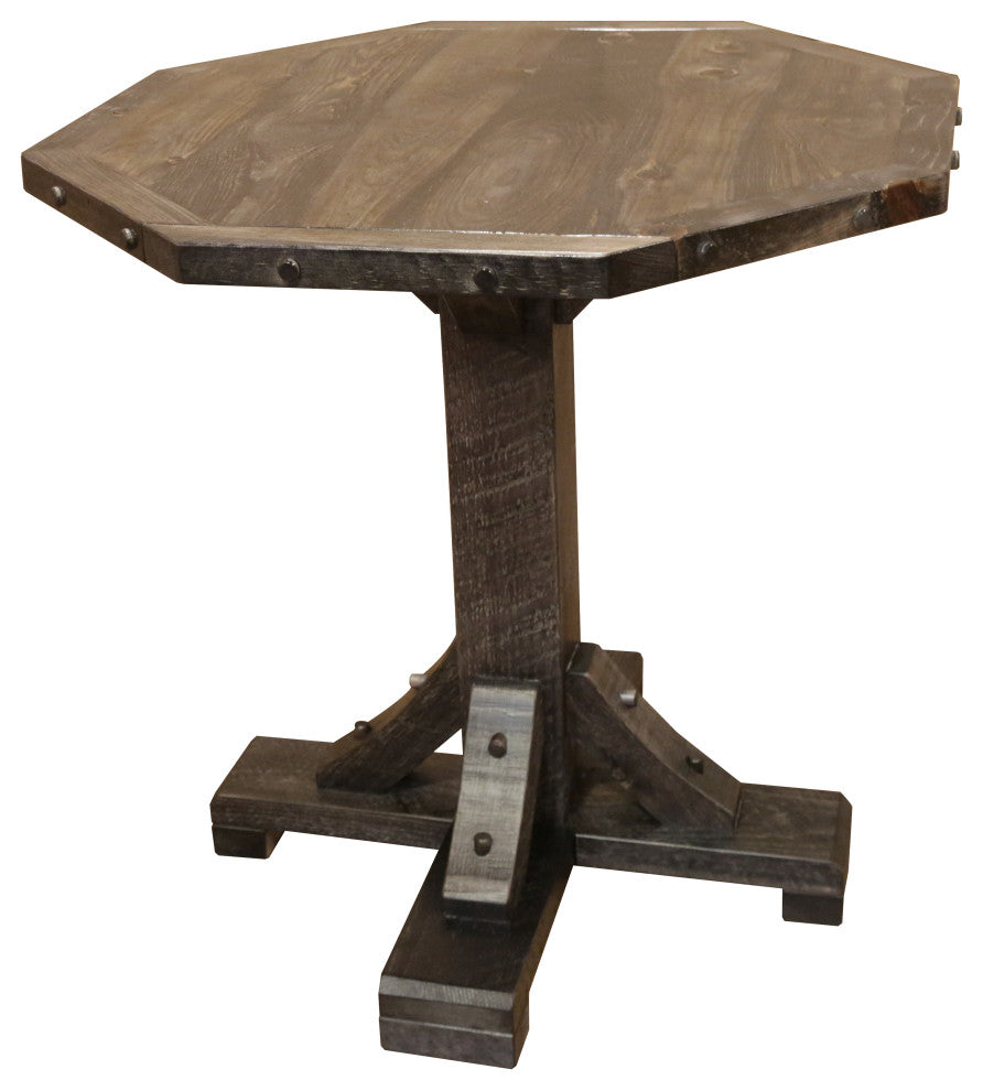 Rustic Barn Wood Style Timber Peg Octagon Pub Table, Dusk, 36 Inch, Dining Height