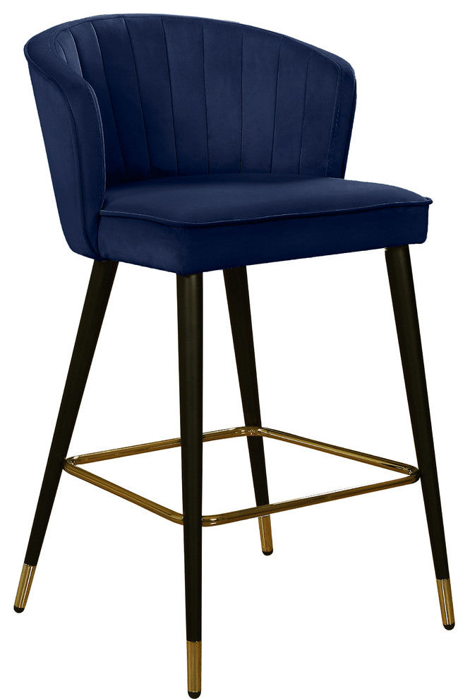 Cassie Velvet Upholstered Stool, Set of 2, Navy