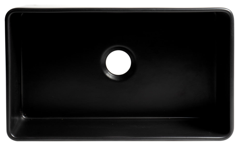 Smooth Apron Fireclay Farm Sink, Black Matte, 30"x18", Single Bowl