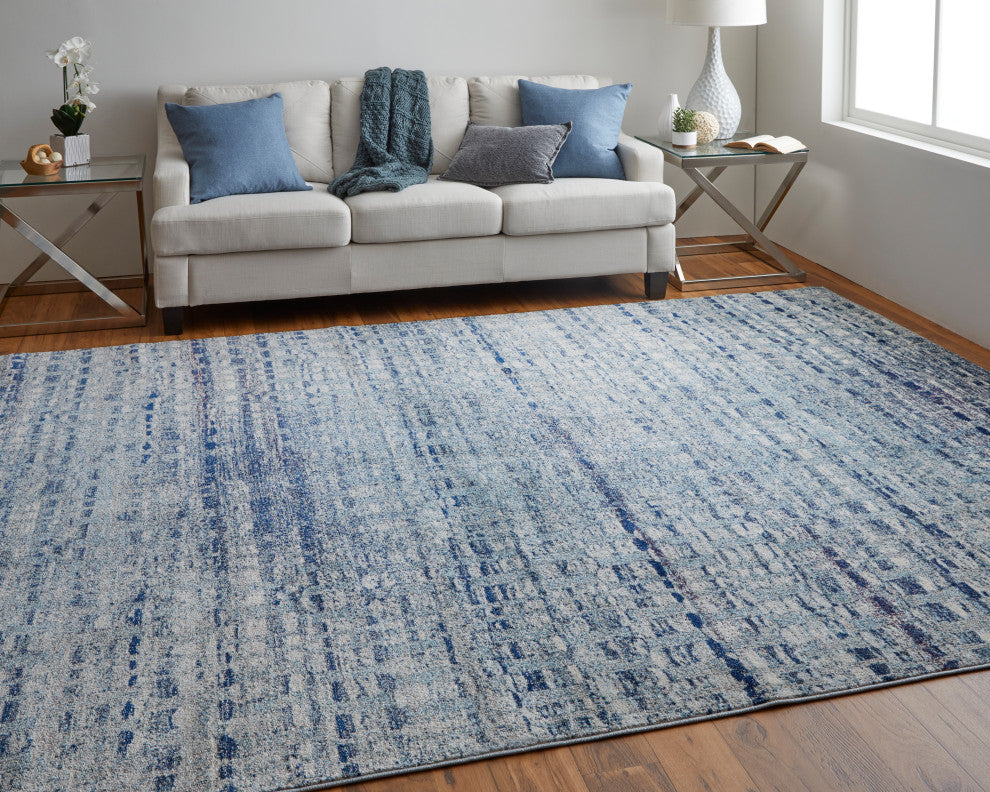 Weave & Wander Adelmo Abstract Contemporary Rug, Blue/Ivory, 3'x5'
