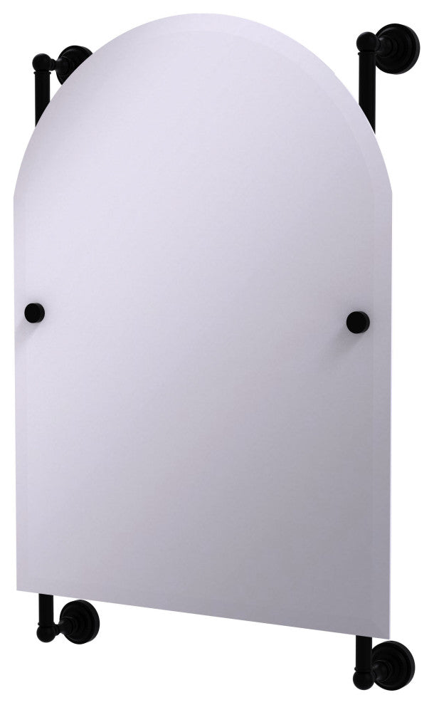 Dottingham Arched Top Frameless Rail Mounted Mirror, Matte Black