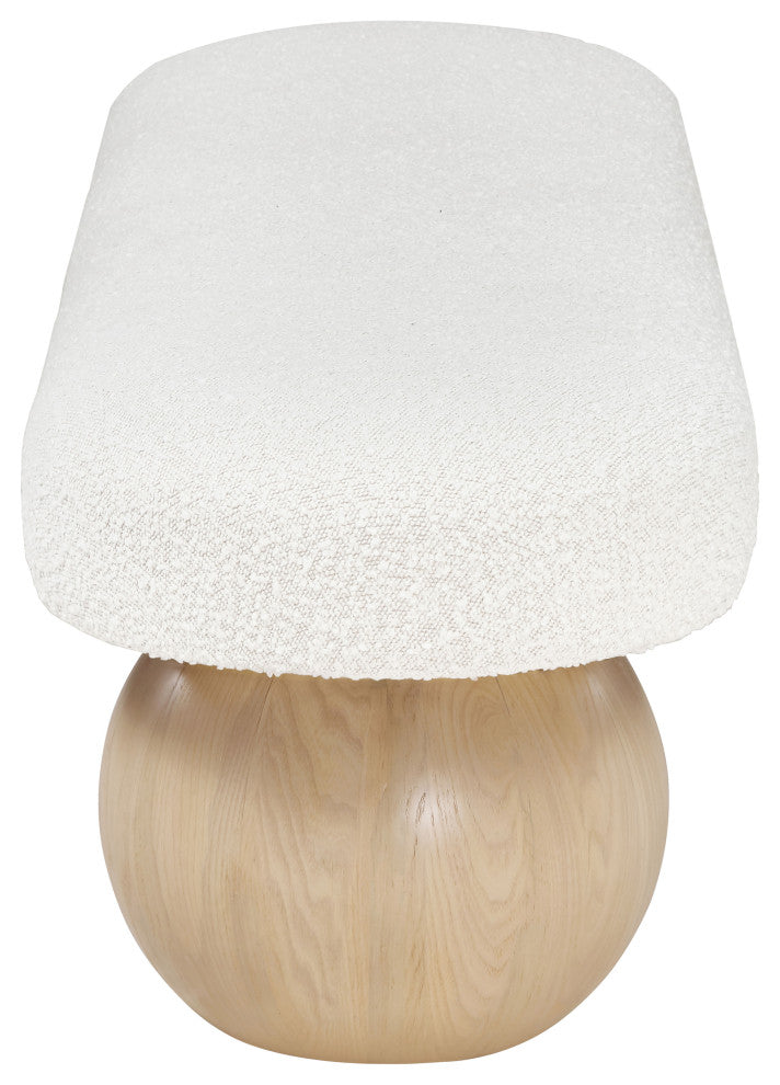 Meridian Furniture Bowie Boucle Fabric Upholstered Bench, Cream, Natural Finish