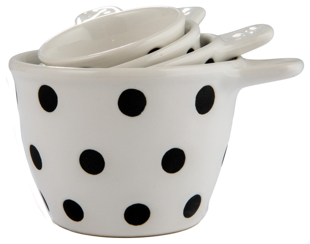 Ceramic Measuring Cups with Polka Dots, Set of 4 Sizes, Black and White