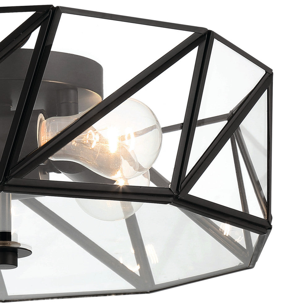 4 Light 15.94" Unique/Statement Geometric Flush Mount, Black