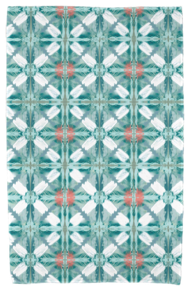 Beach Tile, Geometric Print Beach Towel, Aqua