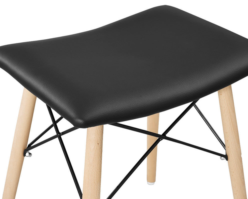 Mid Century Faux Leather Solid Wood Metal Kitchen Counter Height Stool - Black