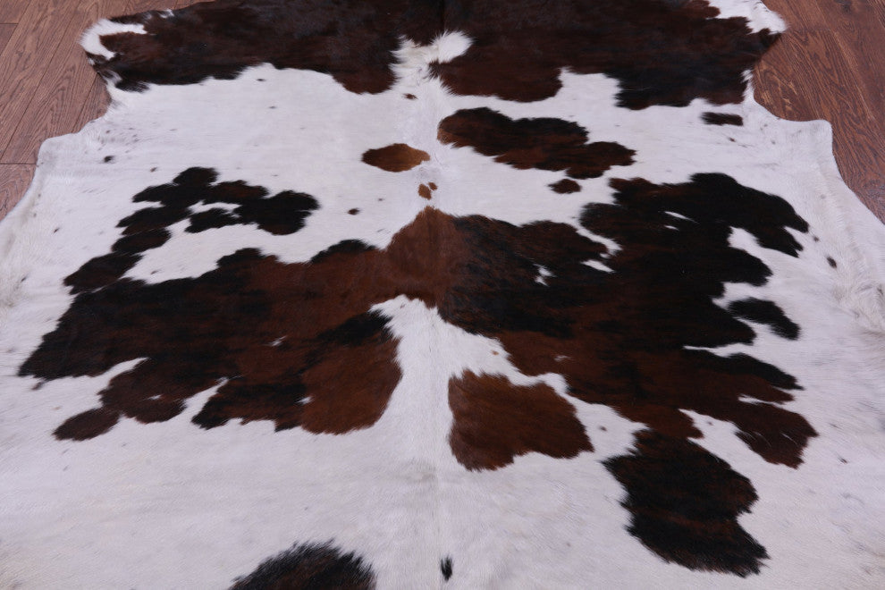 7' 3" X 7' 1" Tricolor Natural Cowhide Rug C2196