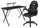 Modern Gaming Desk With Comfortable Chair, Raised Shelf & Cup Holder, Black