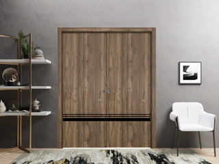 French Double Pocket Doors 48 x 96 | Planum 0012 Walnut with  | Kit Trims Rail