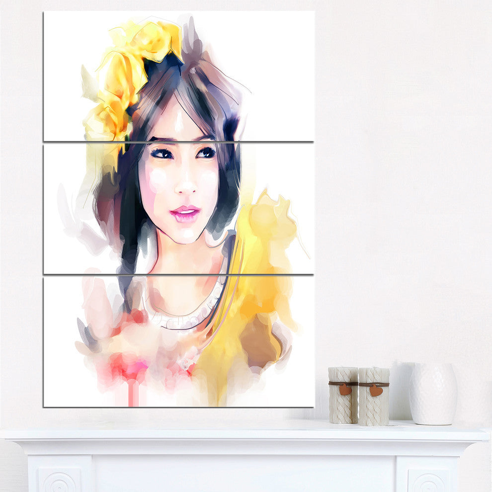 "Portrait of Beautiful Girl" Metal Wall Art, 3 Panels, 28"x36"