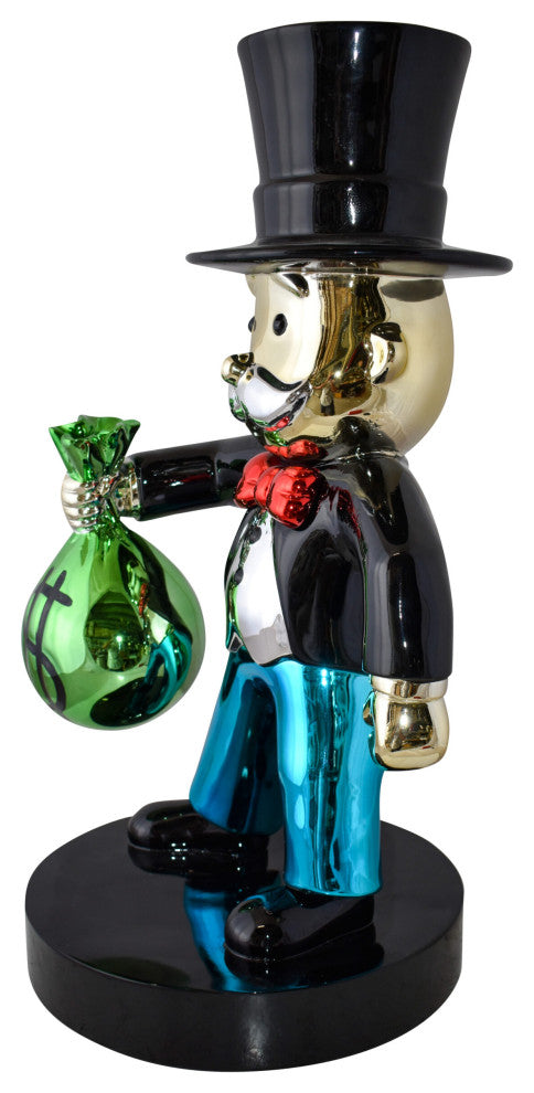Frowning Monopoly Man Holding Money Bag Resin Statue Large 17" x 15" x 31"H