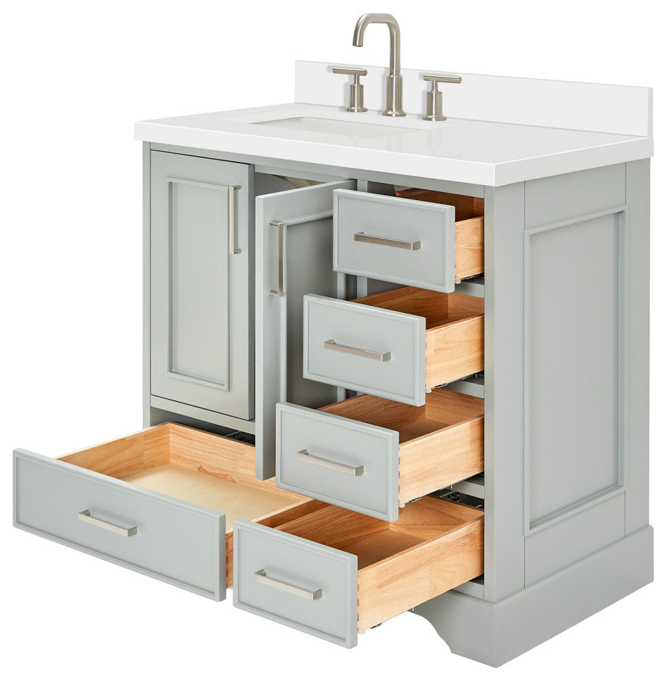 Ariel Stafford 37" Single Left Offset Rectangle Sink Bathroom Vanity
