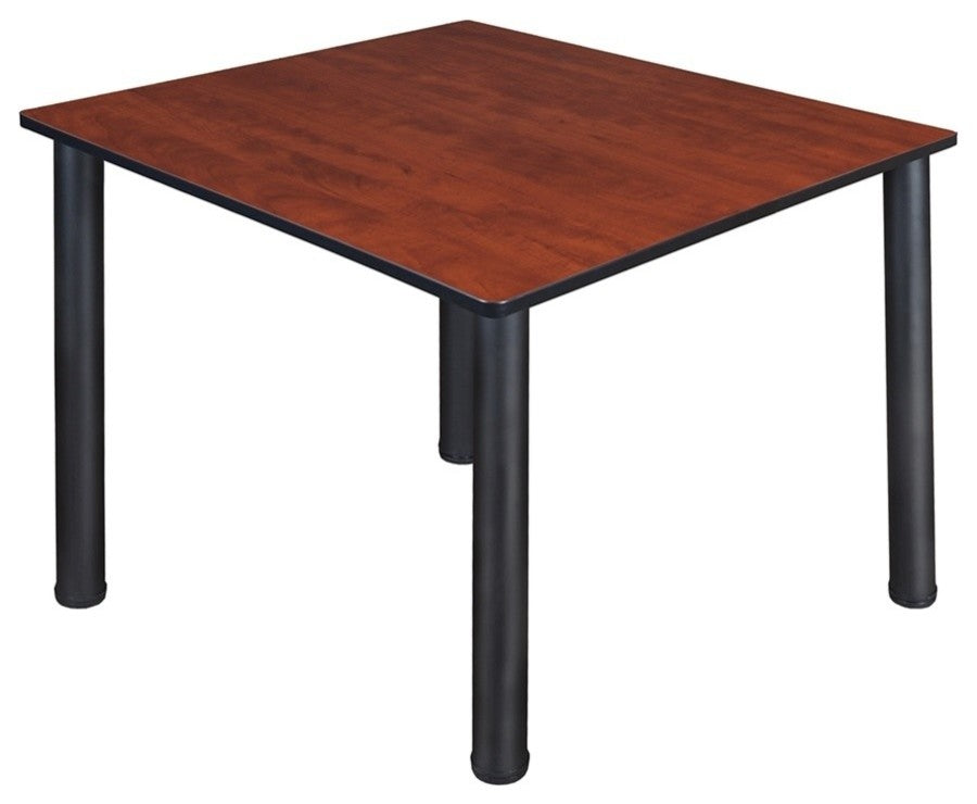 Kee 48" Square Breakroom Table, Cherry, Black