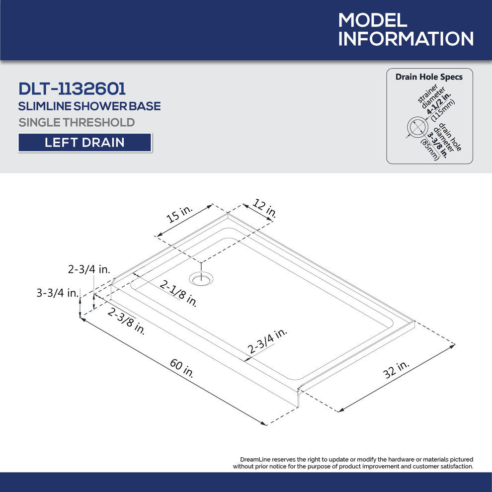 DreamLine Charisma 32x60x78 3/4 Bypass Shower Door Chrome, LD Biscuit Base