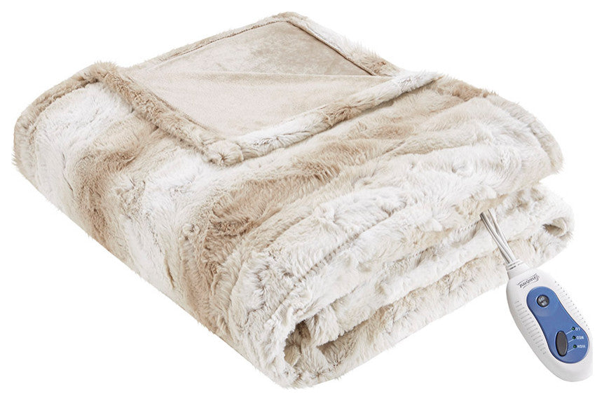 Beautyrest Zuri Oversized Faux Fur Heated Throw, Sand