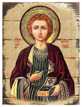 Icon Saint Panteleimon Wall Art On Wood, 8 Inch