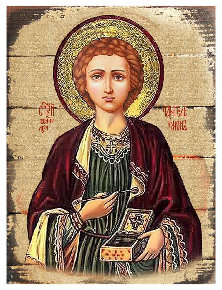 Icon Saint Panteleimon Wall Art On Wood, 8 Inch