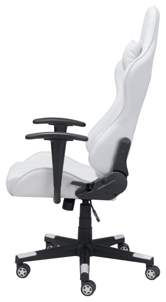 Computer Work Gaming Chair, Faux Vinyl Leather, White, Black, Home Office