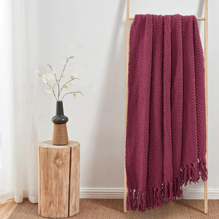 Tweed Knitted Throw Blanket, Crushed Berry, 50"x60"