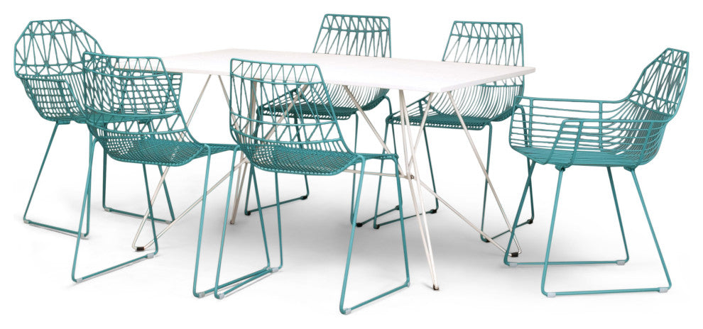 Ace 7 Piece Dining Set, Matte Teal