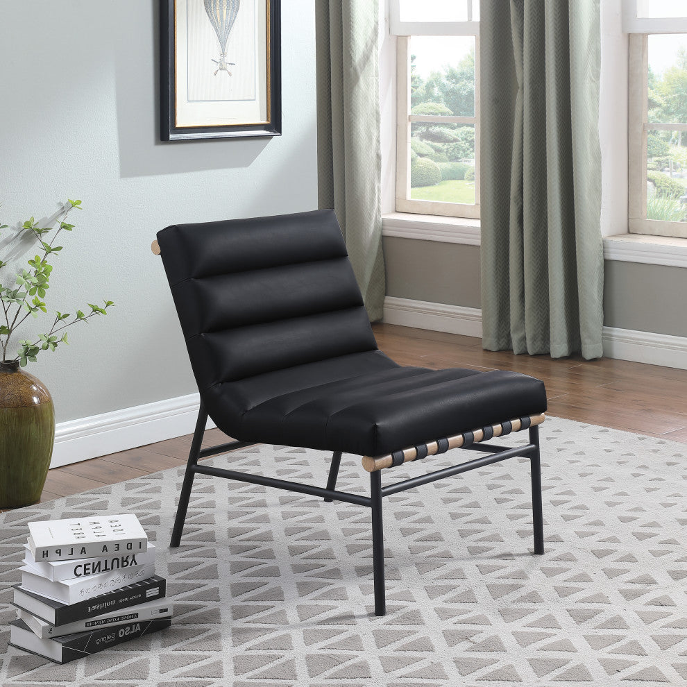 Burke Upholstered Accent Chair, Black, Vegan Leather, White Oak