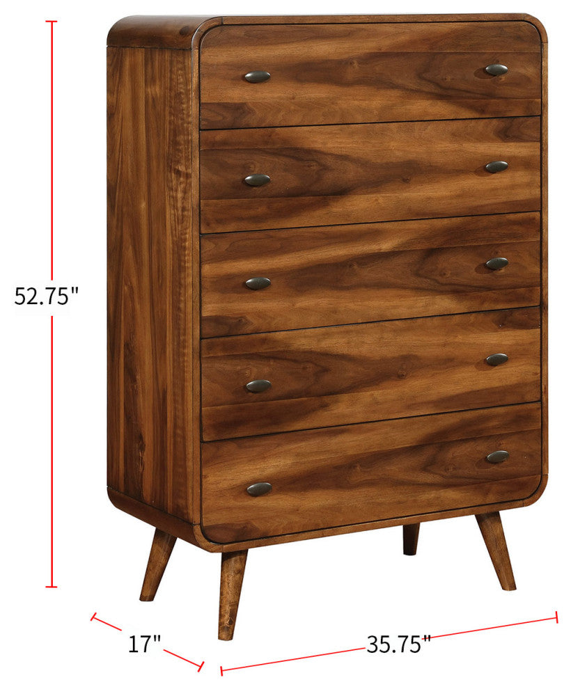 5 Drawers Wooden Chest, Dark Walnut