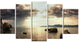 "Rocky Seashore Under Clouds Panorama" Modern Beach Wall Art, 5 Panels, 60"x32"