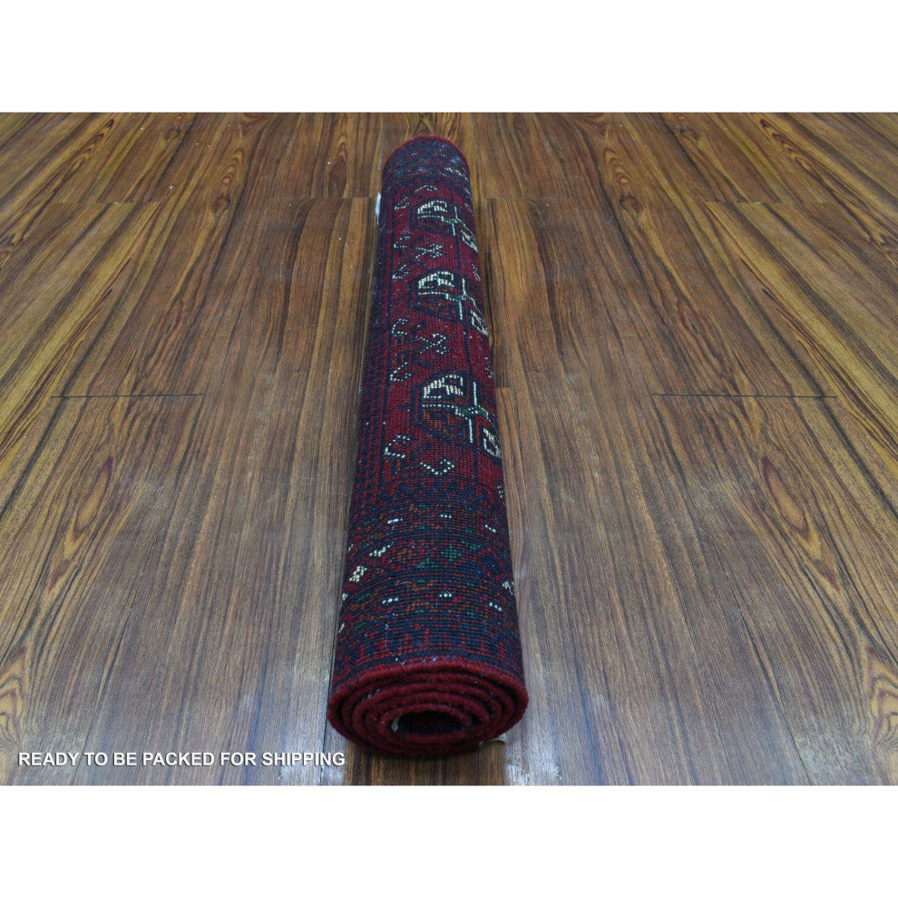 Red Afghan Khamyab Bokara Wool Tribal Hand Knotted Mat Oriental Rug, 2'7"x3'10"