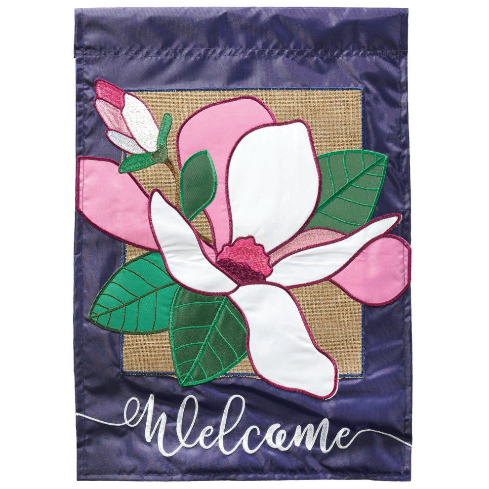Flag Welcome Magnolia Burlap 13x18