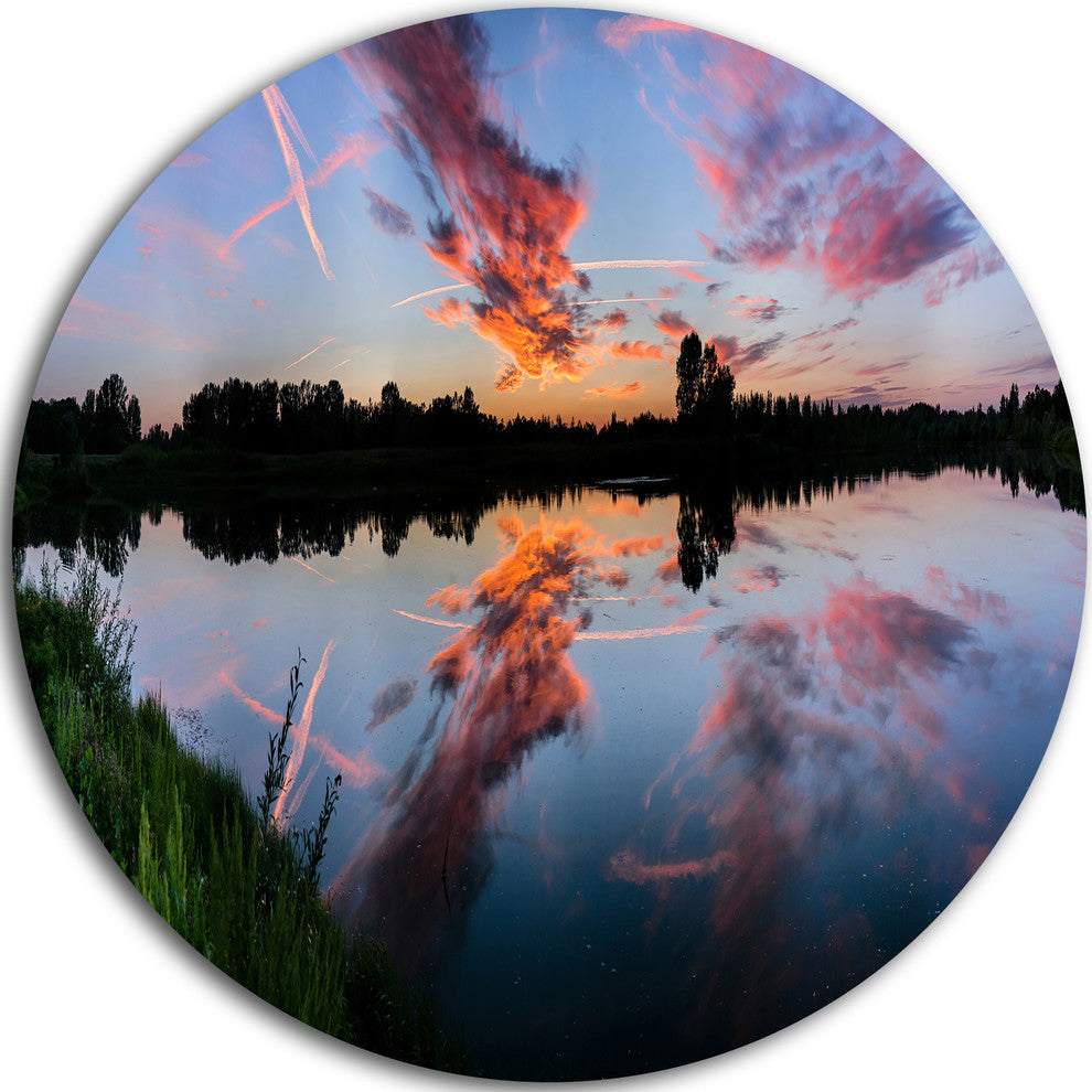 Sunset Sky Mirrored In Lake Water, Landscape Disc Metal Wall Art, 23"