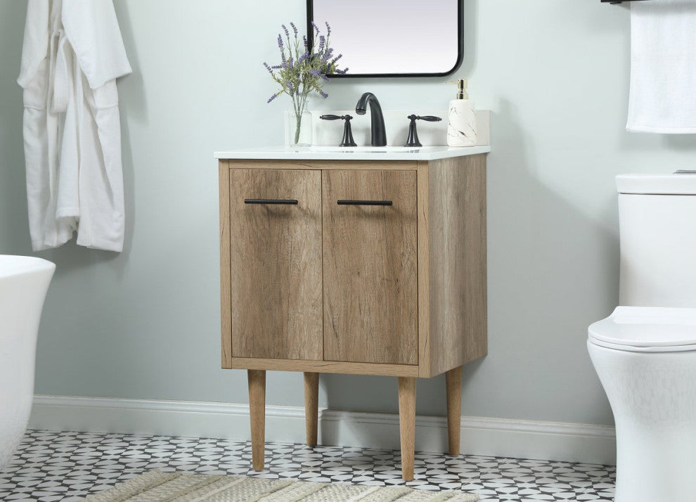 Home Living 19" Midcentury Modern Natural Oak-Light Bathroom Vanity