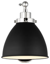 Wellfleet Single Arm Dome Task Sconce, Midnight Black and Polished Nickel