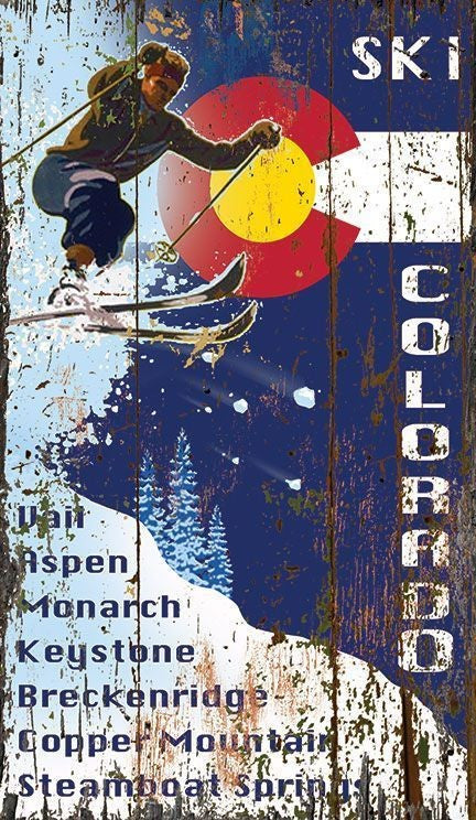 Skiing into the Colorado Flag Wall Decor
