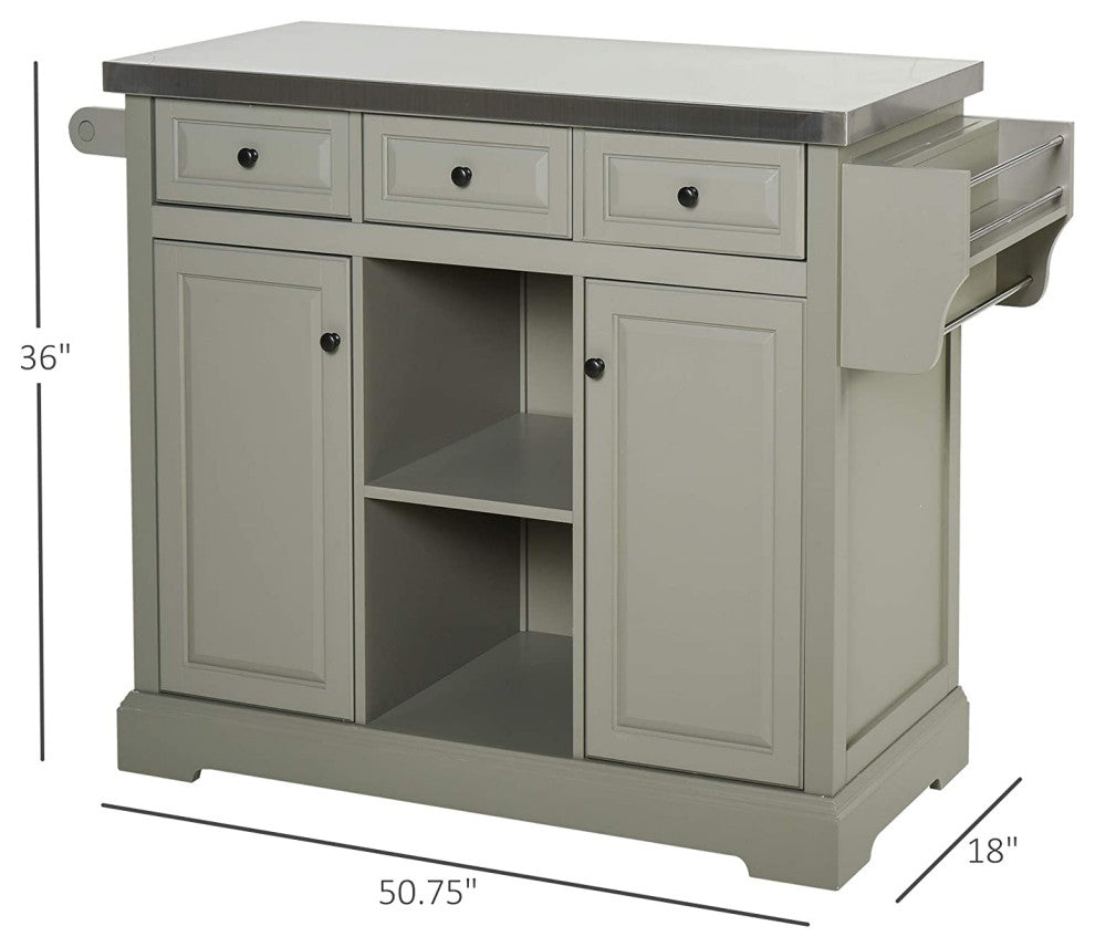 Rolling Kitchen Island with Stainless Steel Top