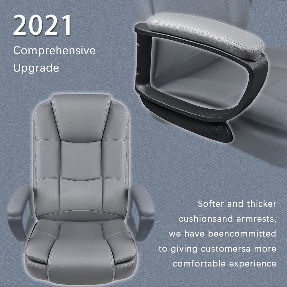 Light Gray Leather Executive Chair With Lumbar Support