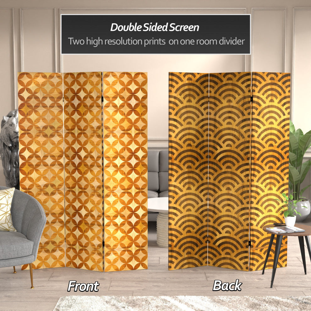 6' Tall Double Sided Japanese Wood Pattern Canvas Room Divider
