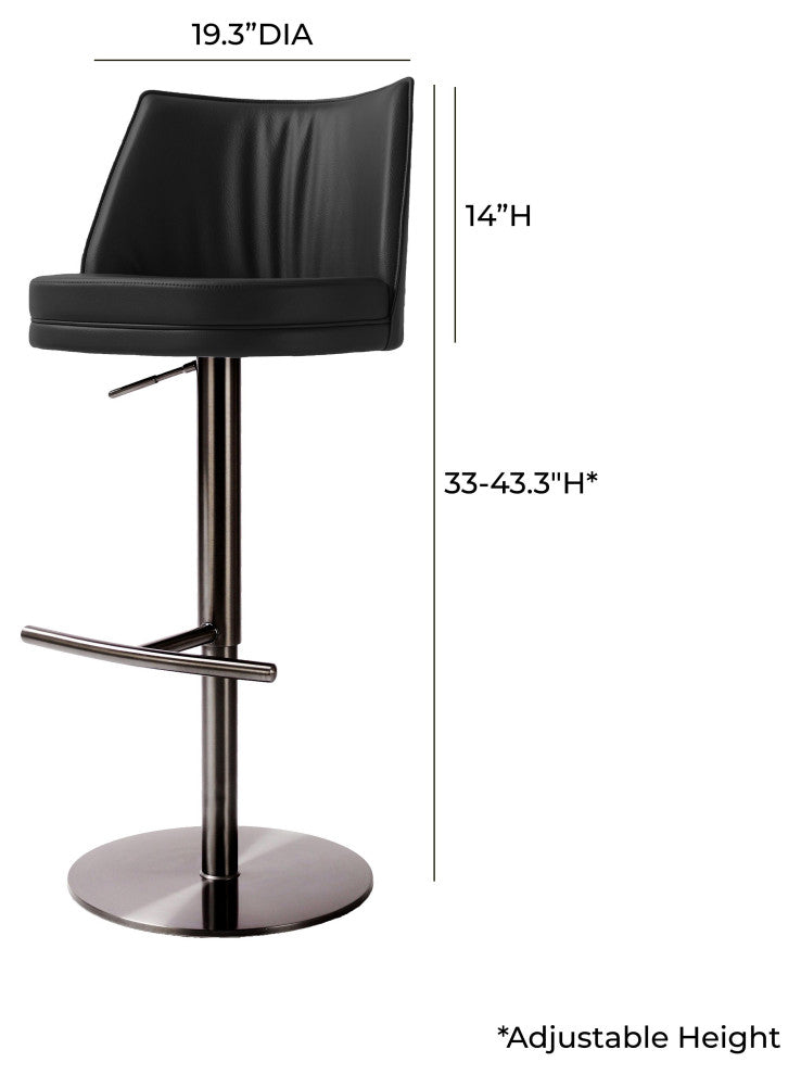 Gala Black Vegan Leather on Black Adjustable Stool