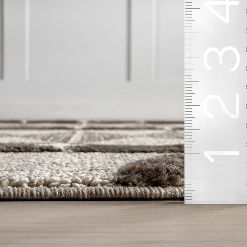 Autumn Geometric Tasseled Area Rug, Beige 10' x 13'