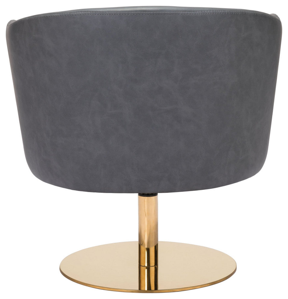 Accent Chair, Faux Vinyl Leather, Steel, Gray, Gold, Lounge Hospitality